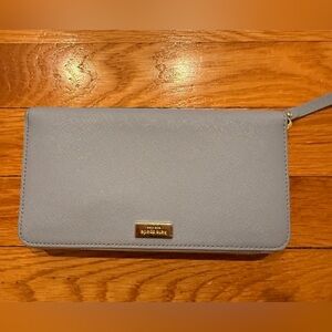 kate spade Powder Blue Zip-Around Wallet with Gold Logo